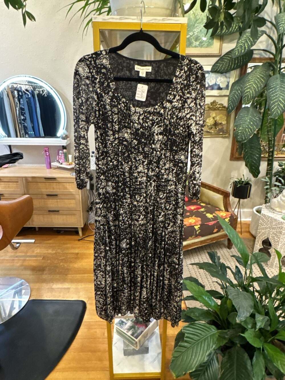 P8 Coldwater Creek Dress Size Black White Floral Midi Sheer fall